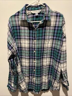 Green Plaid Flannel Button-Up Shirt - Old Navy